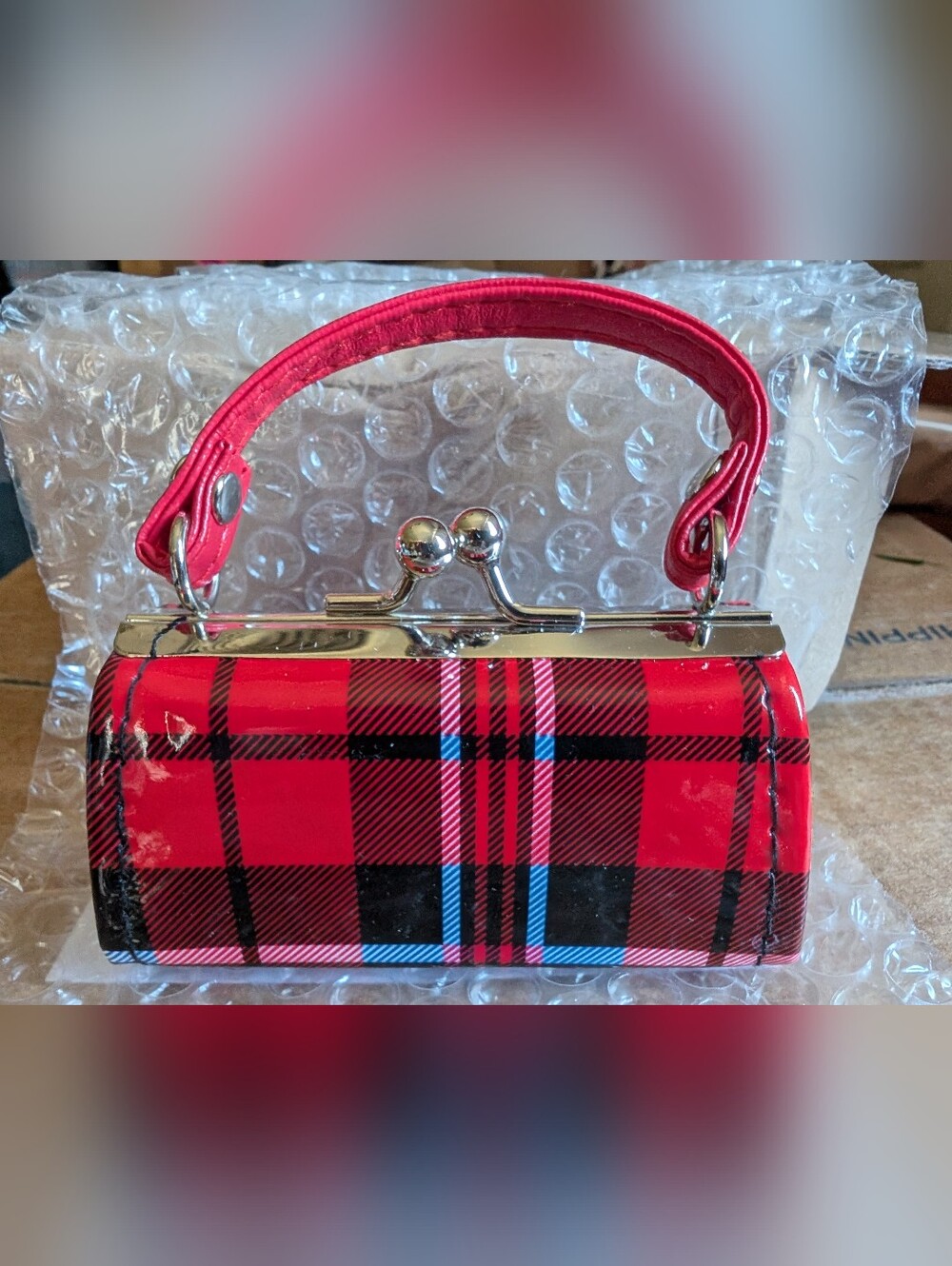 Plaid Mini Patent Top-Handle Lipstick Coin Bag Choice of Color
